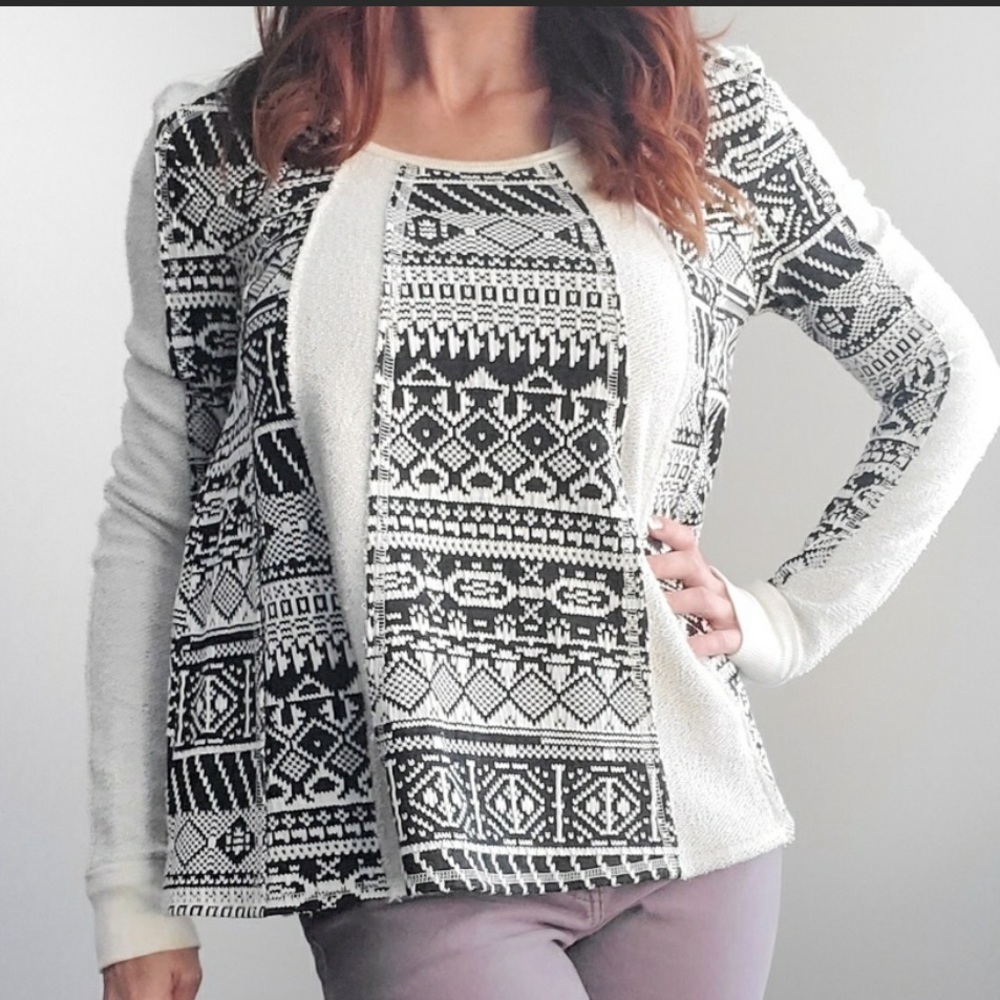 Lilka Anthropologie Geo Jacquard Swing Sweater Size XL